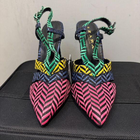 Zara Multicolor Herringbone Pointed Toe Heels - EU39/US8, New with Tags - Picture 3 of 10